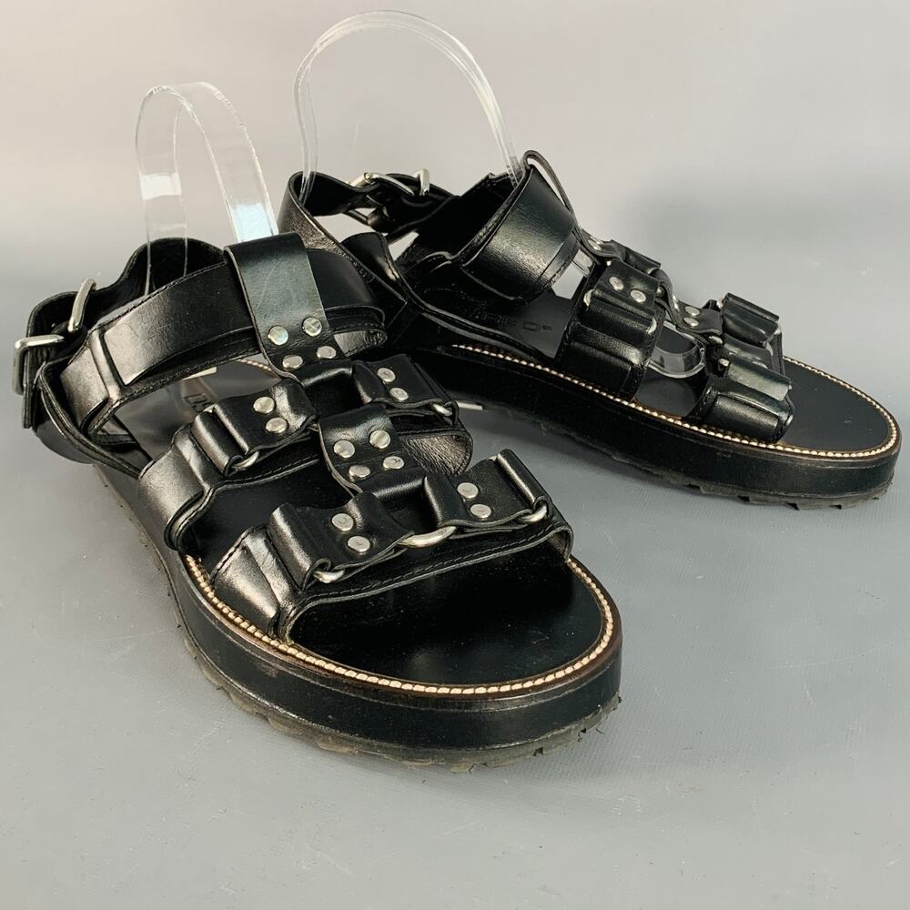 DSQUARED2 Size 8 Harley Black Silver Leather Buckle Sandals